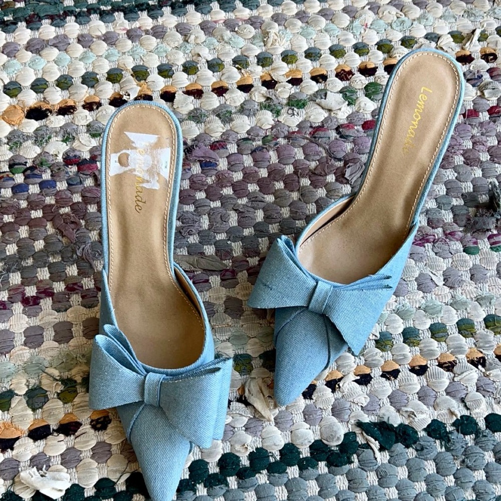 Lemon Blue Heeled Bow Shoes